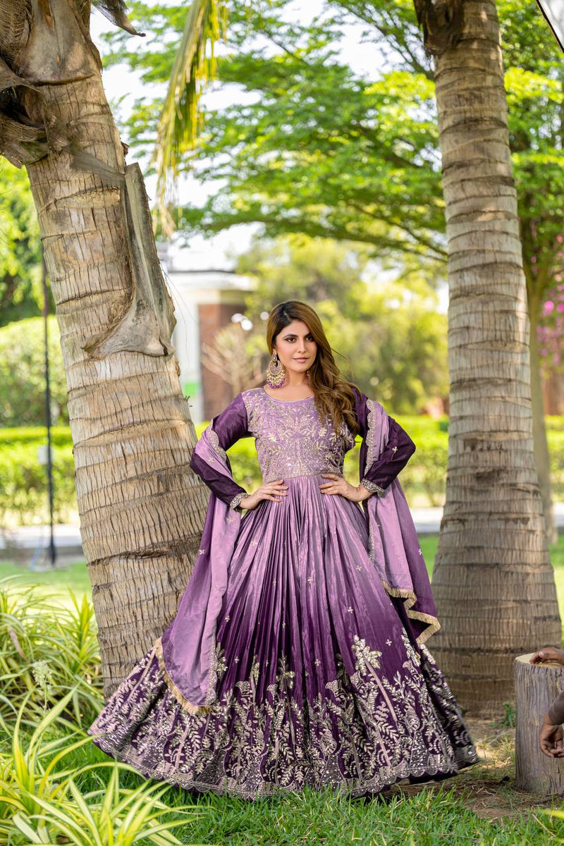 Impressive Purple Sequins Work Chinon Designer Lehenga