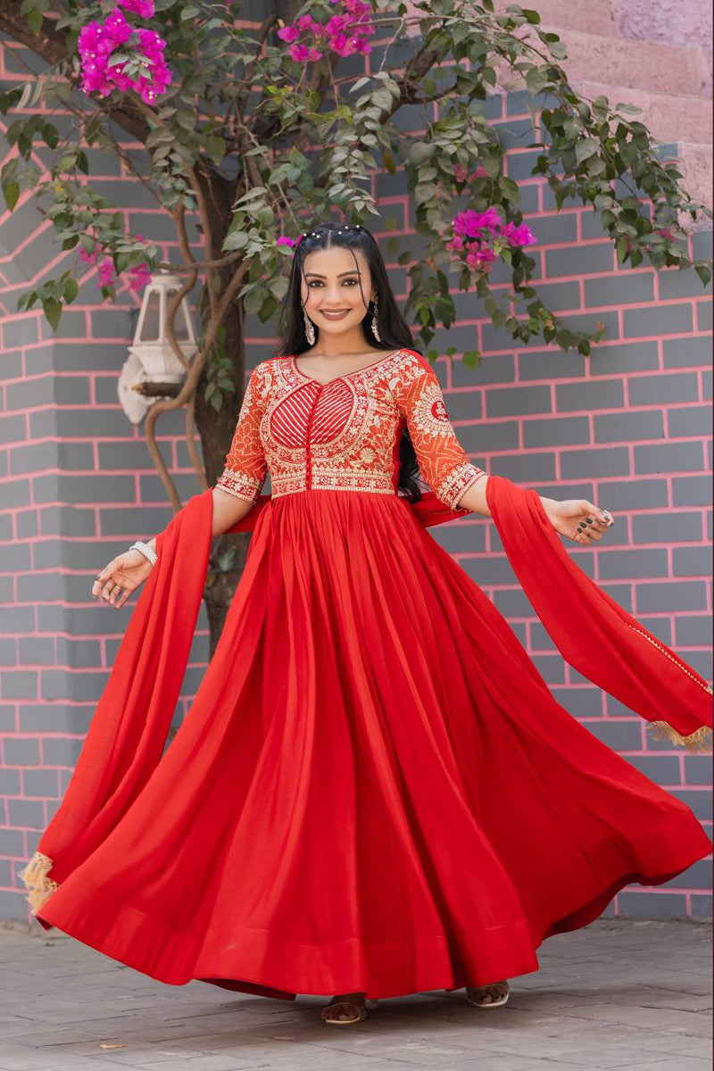 Beautiful chinon bandhrej Heavy Sequence Embroidery Work Lehenga