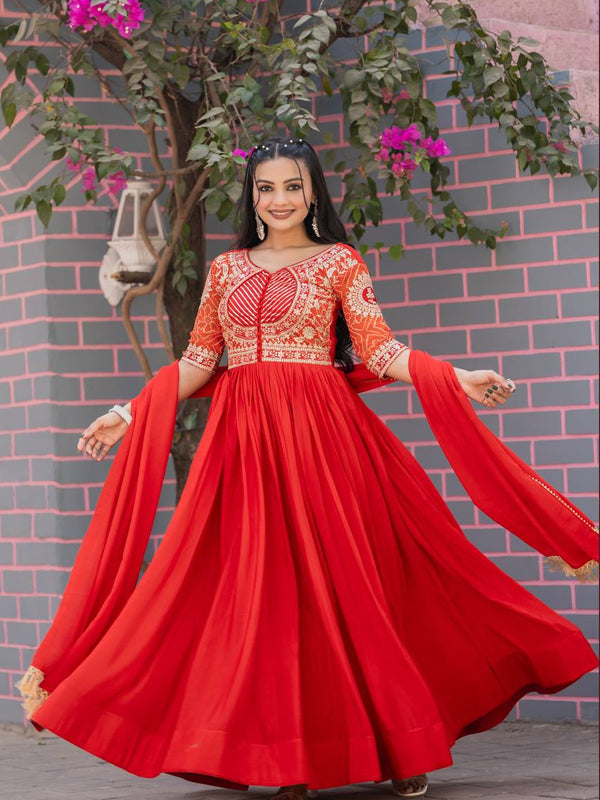 chinon bandhrej Embroidery Work Lehenga