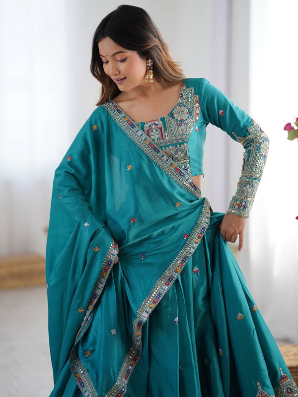 Embroidered Sequinned Semi-Stitched Lehenga