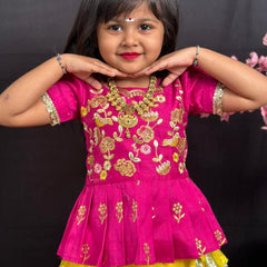 Festive Elegance – Kids Ethnic Lehenga Choli in Pink & Yellow