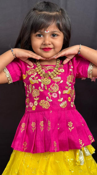 Festive Elegance – Kids Ethnic Lehenga Choli in Pink & Yellow