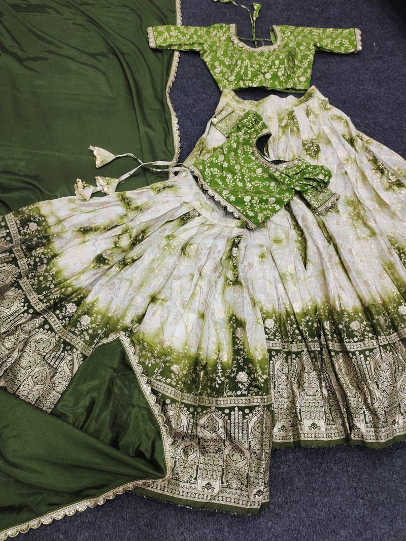 Kids Lehenga Choli in Pure Silk With Zari Weaving Work (Green)