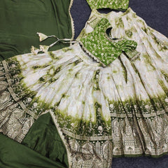 Kids Lehenga Choli in Pure Silk With Zari Weaving Work (Green)