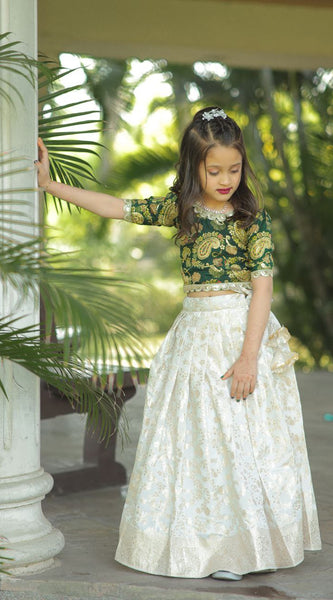 Exclusive Kids Lehenga Choli With Zari Weaving Work(Green)