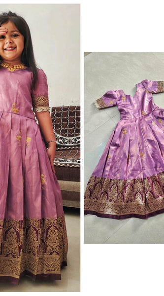 Kids Lehenga Choli for Girls Cotton Silk Dress (Pink)