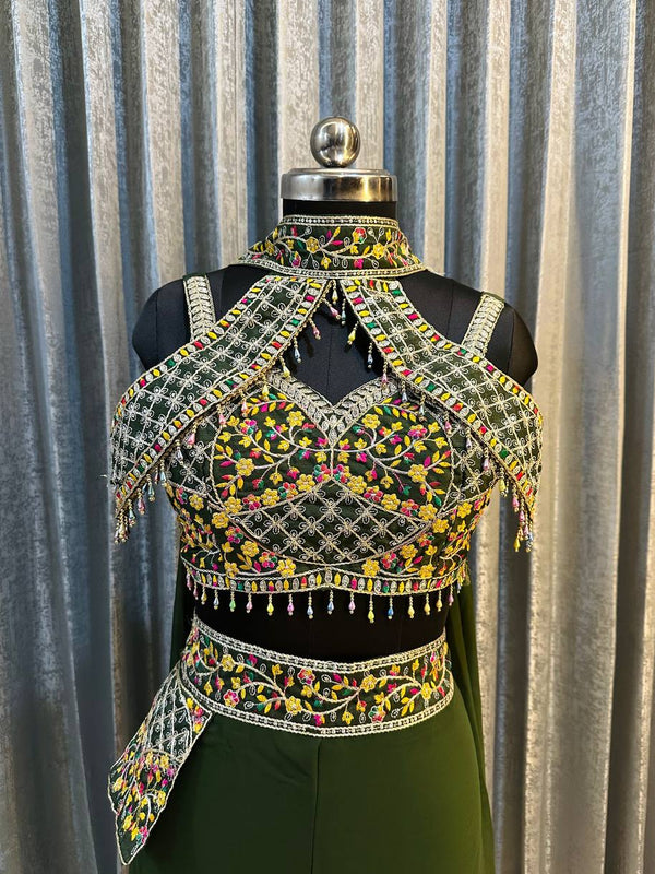 Elegant Green Palazzo Blouse SetIndo Western