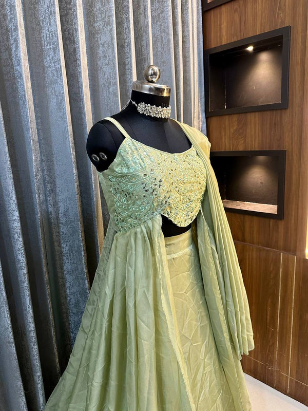 Embroidered Sequins Pista Indo Western