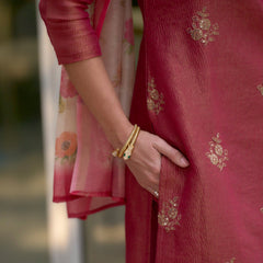 Floral Embroidered Tissue Silk Dresses