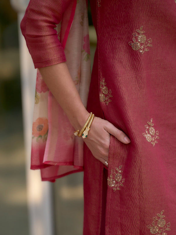 Floral Embroidered Tissue Silk Dresses