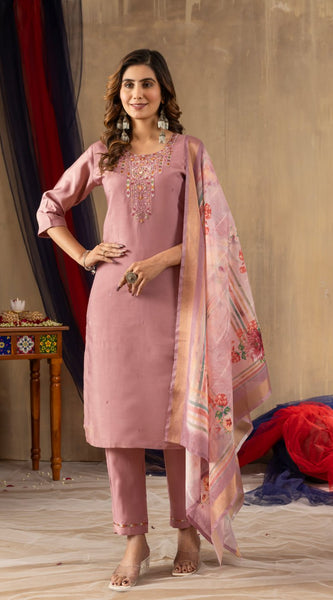 Shimmer Gold Silk Embroidered Dresses