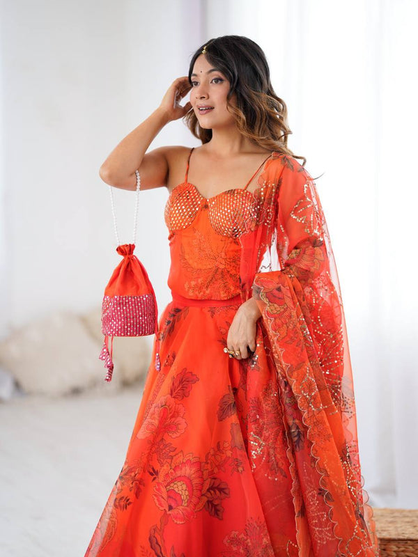 Floral Embroidered Organza Indo Western