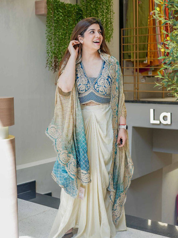 Embroidered Dhoti Set with Shrug