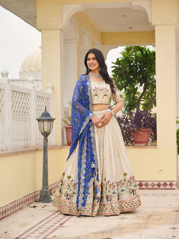 Tissue Silk Embroidered Lehenga