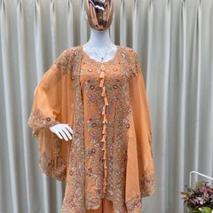 Party Wear Kurta Plazzo Set in Sequence Work Indo Western