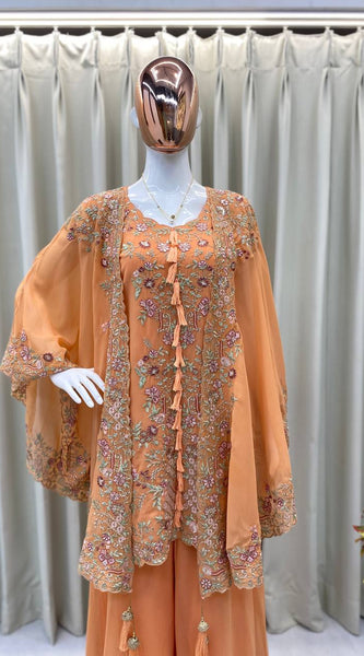 Party Wear Kurta Plazzo Set in Sequence Work Indo Western