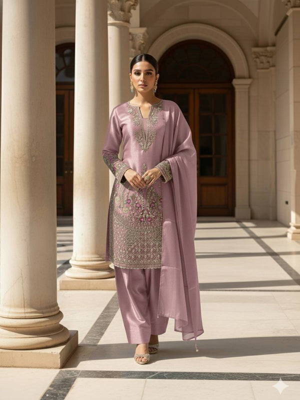 Embroidered Top with Salwar & Dupatta Dresses