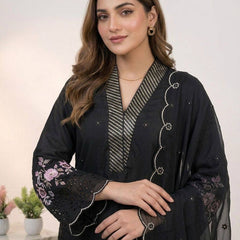 Designer Mal Chanderi Sequence Embroidered Kurta Palazzo Set With Organza Dupatta