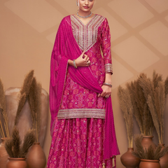 Hand-Embroidered Chinnon ShararaIndo Western
