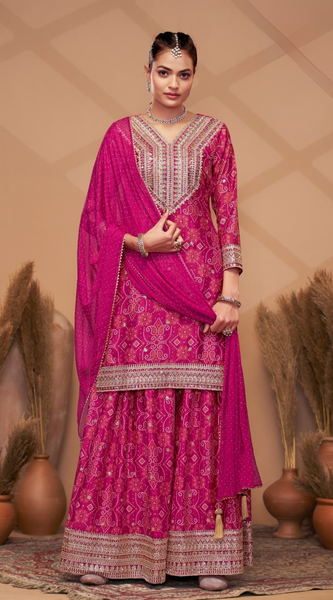 Hand-Embroidered Chinnon ShararaIndo Western