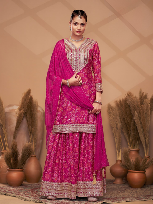 Hand-Embroidered Chinnon ShararaIndo Western