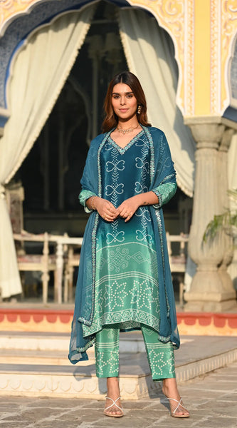 Bandhani Printed Dresses Set with Dupatta