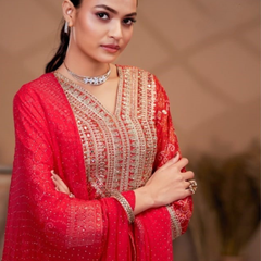 Hand-Embroidered Chinnon ShararaIndo Western