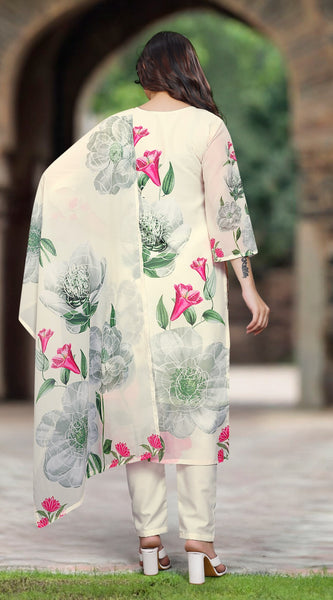 Floral Printed Dresses with Embellished Neckline